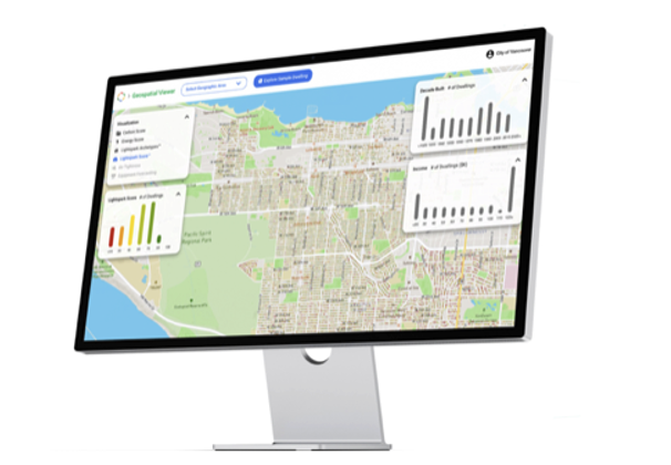 HomeIQ housing-stock map showing property-level energy and carbon intelligence across a city